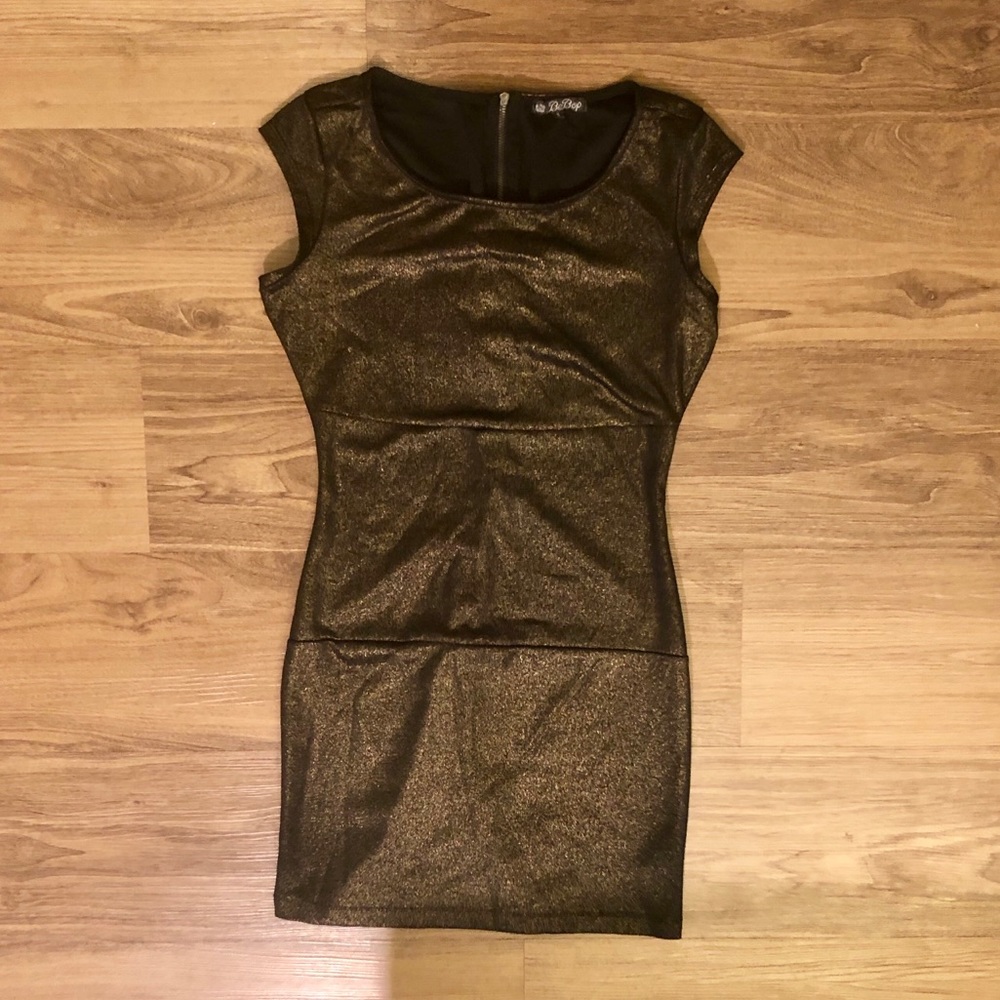 Black and gold mini dress